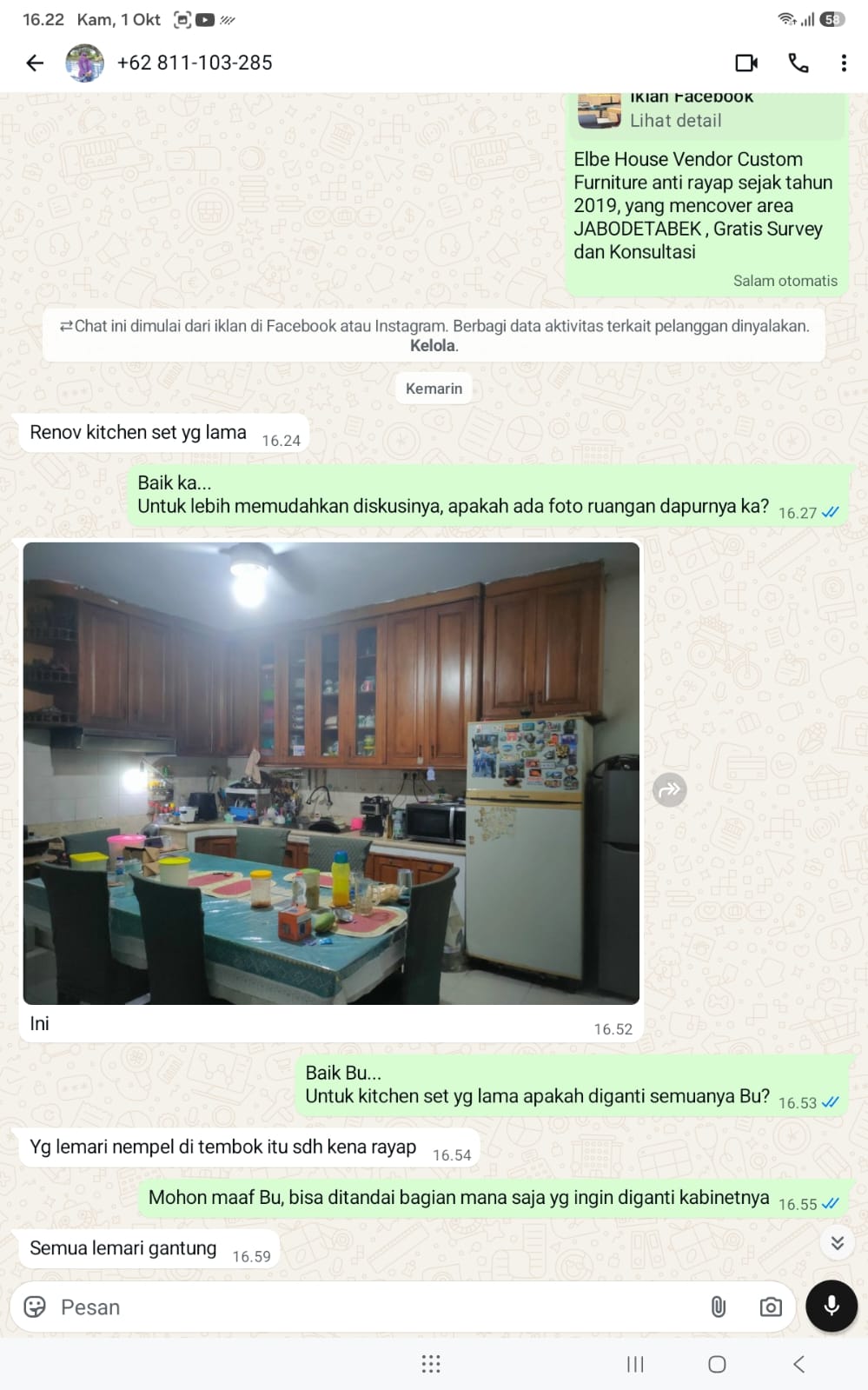 Foto kondisi dapur kiriman calon customer