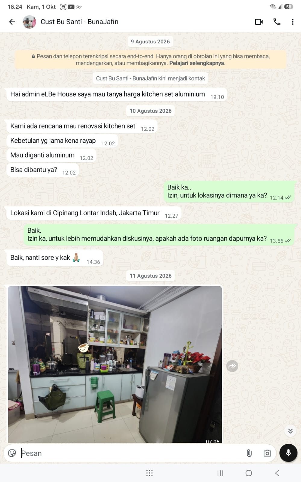Foto kondisi dapur kiriman calon customer