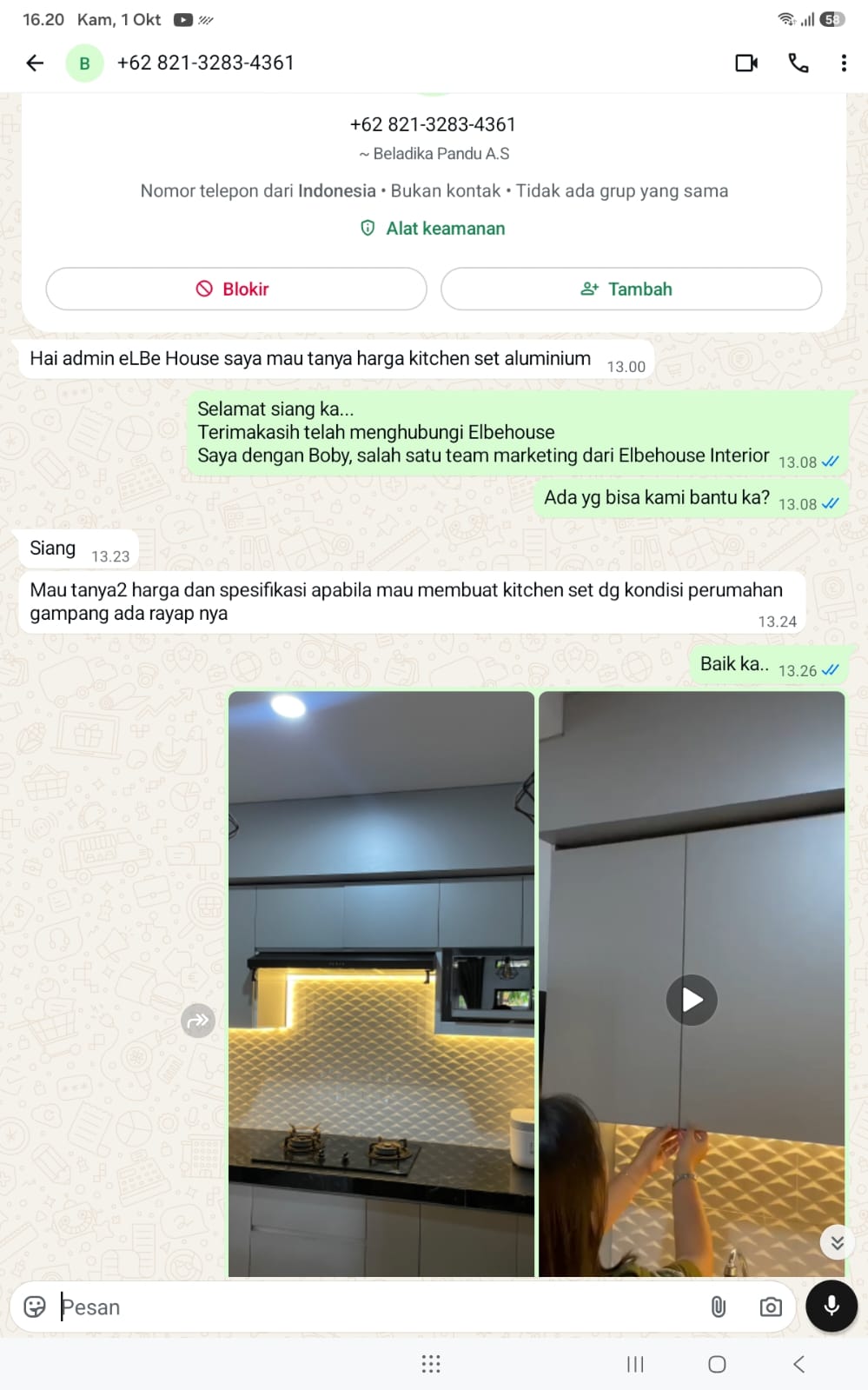 Foto kondisi dapur kiriman calon customer