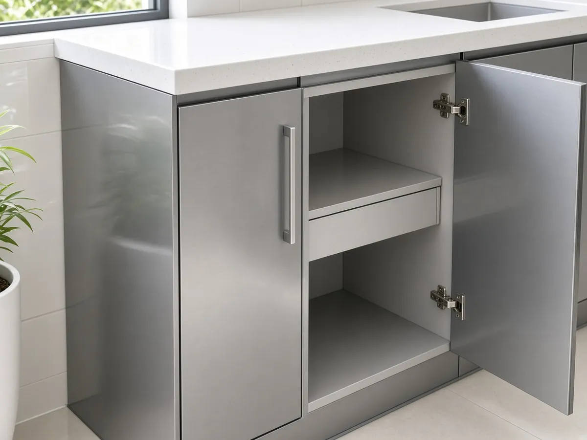 Kabinet bawah ACP anti rayap dengan rangka aluminium, contoh saat menghitung biaya bikin kitchen set