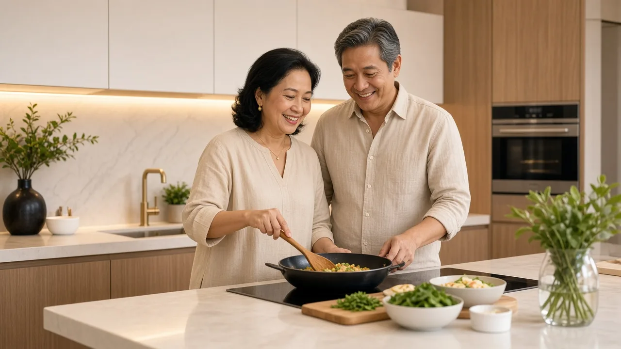 Keluarga menikmati dapur baru